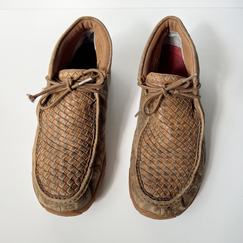 Twisted X Driving Moccasins Mens 10.5W Brown Woven Leather Boots Basketweave